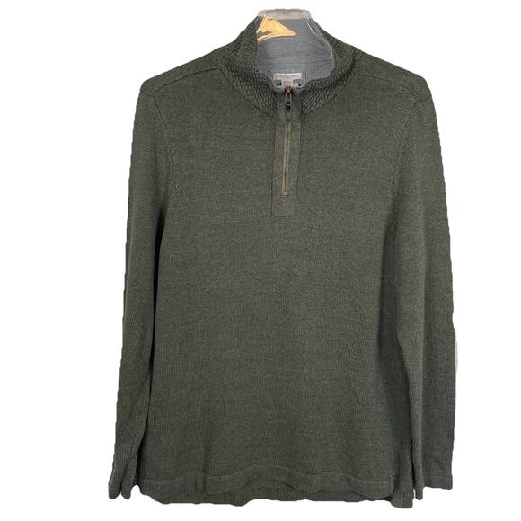 Carbon 2 Cobalt 1/4 Zip Sweater Mens Large Olive Rib Knit Textured Preppy Casual - Picture 1 of 11